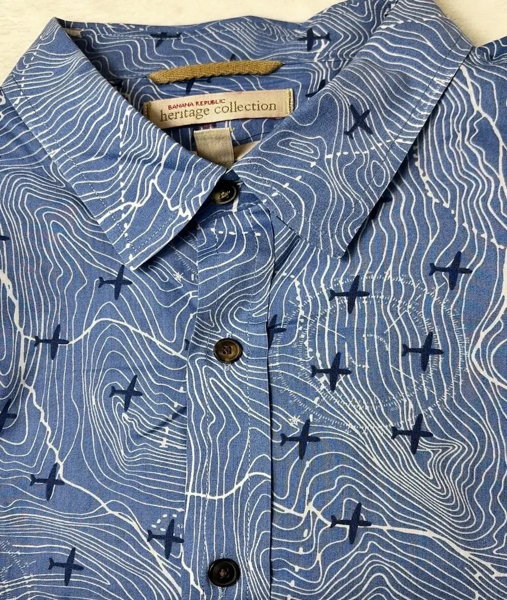 Banana Republic Heritage Collection L Slim Fit Short Sleeve Button Up Graphic